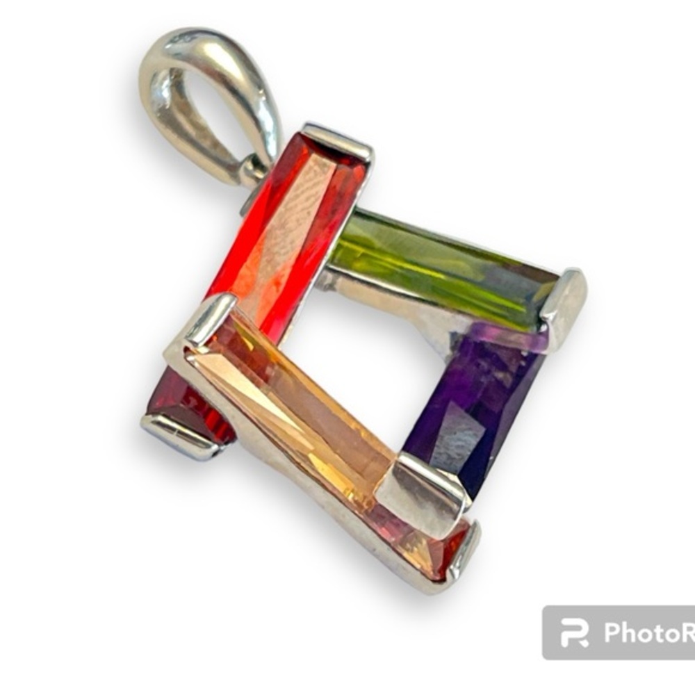 Zirconia and Created Gemstone Pendant CZ Baguette